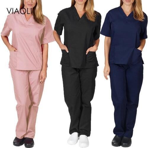 Scrubs (tops and pants) comfortable/lightweight men and women usable solid color short sleeve care lab pet grooming salon set