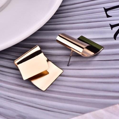 Unique Trendy High Quality Folded Geometric Stud Earrings For Women Men Gold Silver Metal Earrings Female Jewelry Party Gift s