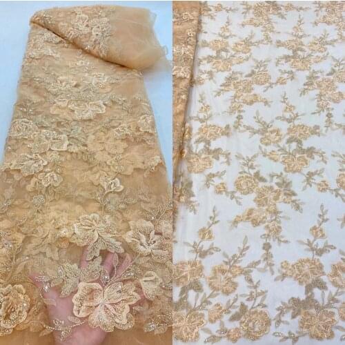 High Quality Fashion Sequins Lace Fabric African L-618685 With Beads Lace French Tulle Mesh Lace Fabirc Nigerian Party Dress