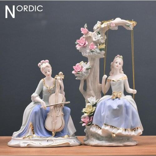 Western Female Home Decor Eurpoe High-Grade Beauty Ceramic Figurines Art Crafts Coffee Bar Porcelain Ornament Wedding Decoration