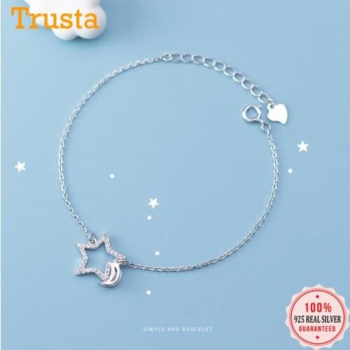 Trustdavis Fashion Genuine 925 Sterling Silver Minimalist Shiny Moon Star Bracelets For Women Fine Silver 925 Jewelry Gift DA604