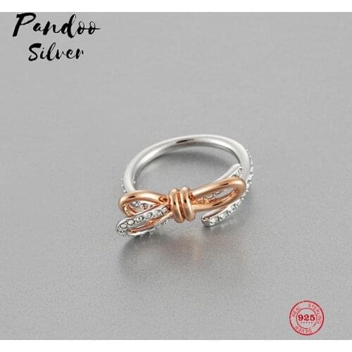 PANDOO Fashion Charm Pure 925 Silver Original 1:1 Copy, Romantic Flattery Bow Wild Ring Ring Female Luxury Jewelry Gifts