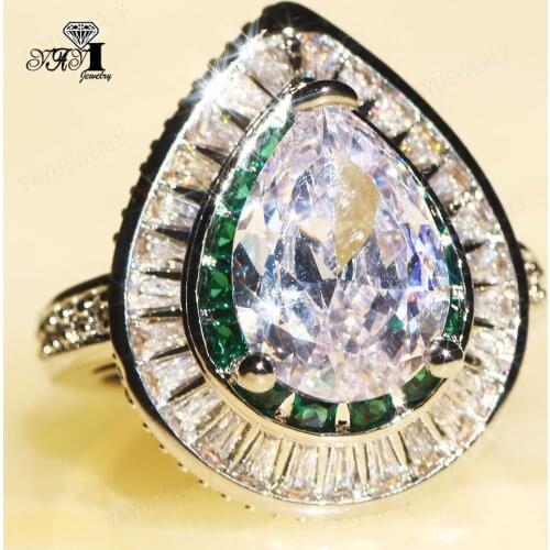 YaYI Jewelry Fashion Princess Cut 15CT White Green Zircon Silver Color Engagement Lovers wedding Heart Party Rings 1451