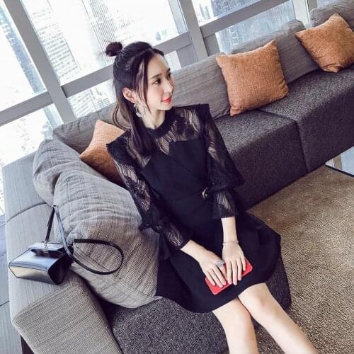 2020 New Dress Women Ruffles Slim A-line Lace Sexy Dress Korean Office Ladies Elegant Ruffles Dress Vestidos Female