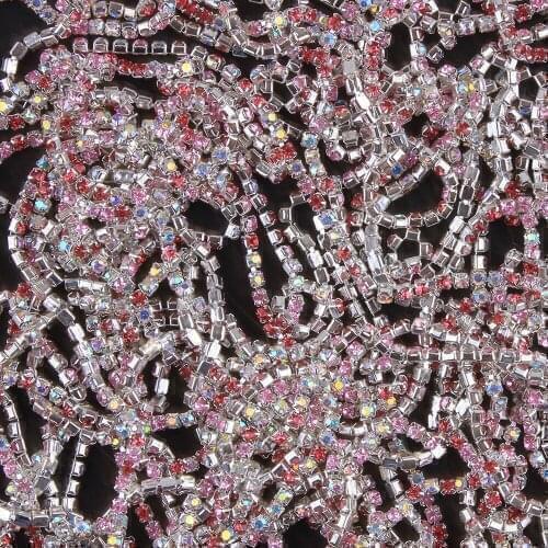 ZOTOONE SS10 Mix Pink Rhinestone Chain AB Crystals Applique Strass Trim Sew on Glue on Base Cup Chain for Ornament Garment Diy E