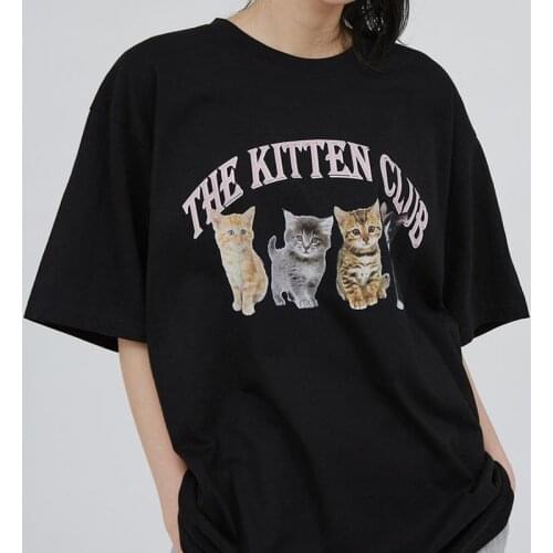 1pcs Cute Kitten Club Cat Tees Street Style Women Tees Vintage-Inspired Women T-Shirt Georgia Peach Casual 80s Fashion T Shirt