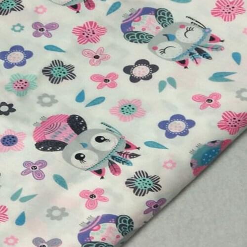 100% Cotton viaPhil Brand Cartoon Owl Gilrs Printed Fabric Animal Fabric Patchwork Cloth Dress Home Decor