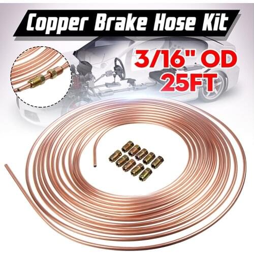 25ft Copper Brake Line Pipe Hose Kit 10 Male & 10 Female Nuts Joiner Joint 3/16 Union Car Parts