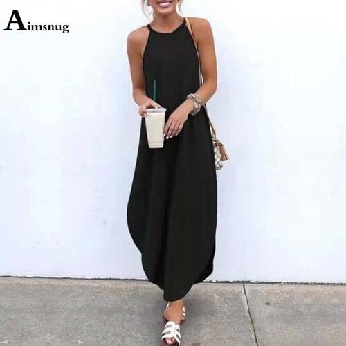 Aimsnug 2021 Summer Ladies Elegant Sleeveless Beach Dress Solid Irregular Dresses Plus size 5XL Women Casual Black Long Dress