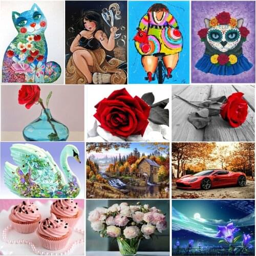 5D diamond painting animal rose flower landscape DIY stick drill embroidery Christmas decorations round mosaic handmade gift