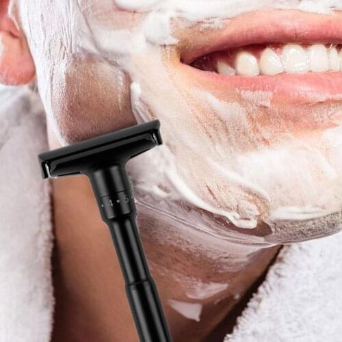 2021 Luxurious Black Adjustable Safety Razor Can Design Stand Men Safety Razor Blades Classic Name 5 It Shaving on Gift Y9X2