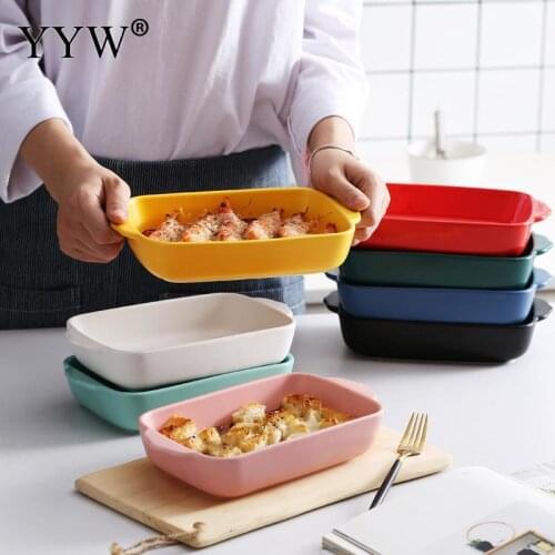 Household Ceramic Binaural Retangle Baking Pan Round Dish Plate Dish Creative Oven Ceramic Western Tableware Microwave Plate