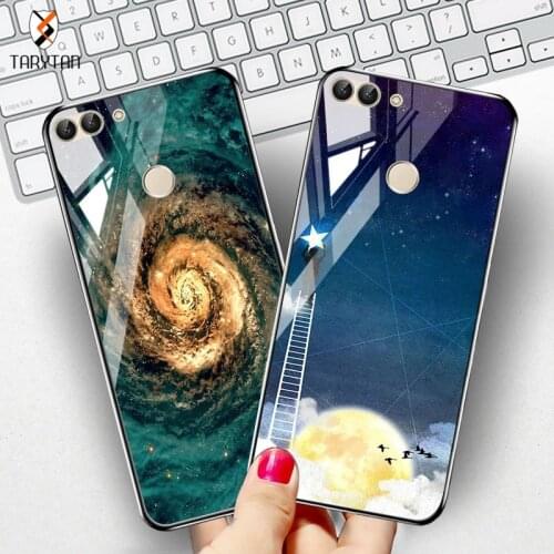 Tempered Glass Case For Huawei P Smart 2018 Cases Stars Space Silicone Protective Back Cover for Huawei Honor 8x 10 9 Lite Cases