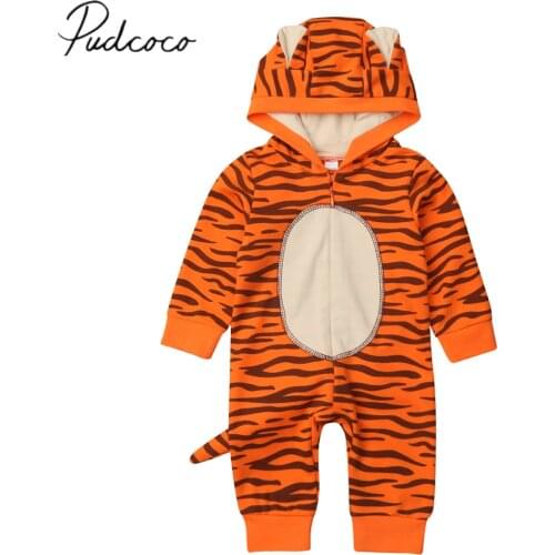 2019 Brand New Infant Kids Baby Boys Girls Tigers Romper Winter Warm Jumpsuits 3D Ears Hooded Tail Zipper Animal Pretend Clothes