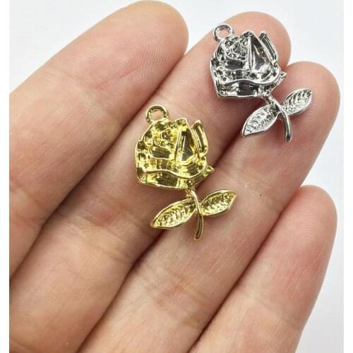 Eruifa 20pcs 12*20mm Rose Flower gold/Silver plated Zinc alloy Charms Pendant Jewelry DIY Necklace Bracelet Earrings 2 colors