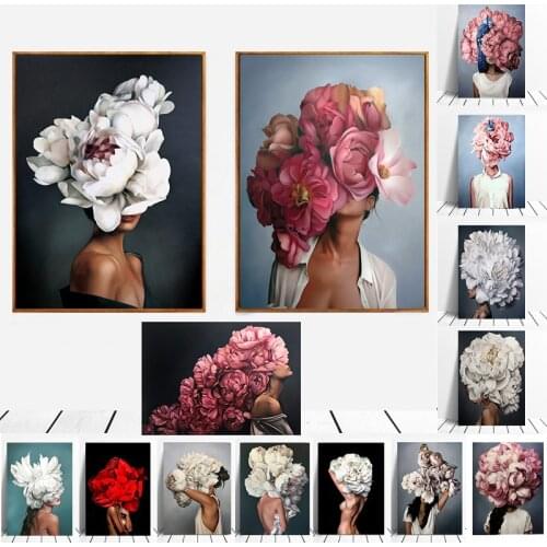 Head Flower Lady Figure Canvas Painting Wall Art Picture Modern Fashion Art Poster and Print Home Decor for Living Room Design