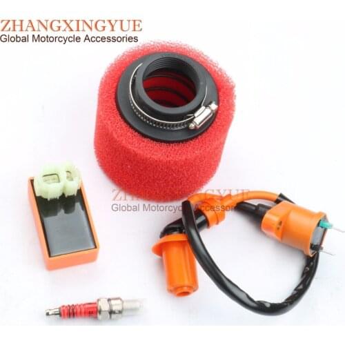 Racing performance 6-pin AC CDI ignition coil & 38mm air filter & A7TC spark plug for GY6 139QMB 50cc 4T