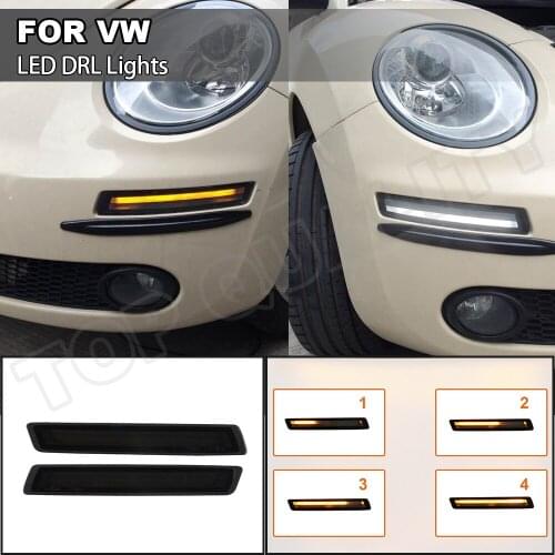 2PCS Kit For Volkswagen VW Beetle 2006-2010 Car LED Daytime Running Light Sequential Flowing Yellow Turn Signal White Light DRL