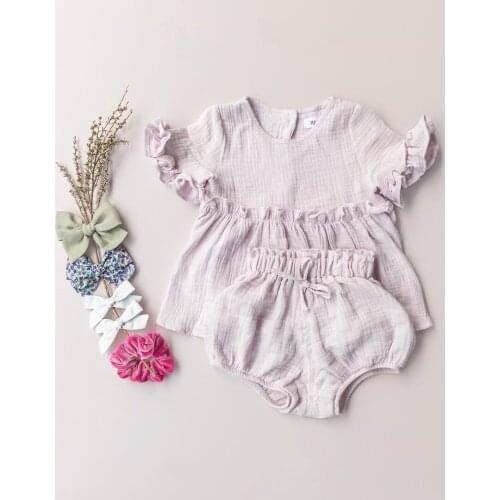 0-24M Newborn Infant Baby Girls Boys Clothes Sets Solid Ruffles Short Sleeve T Shirts Tops+Shorts 2pcs