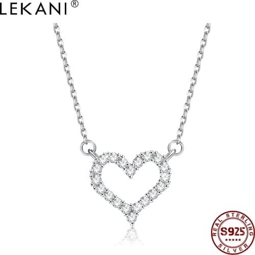 LEKANI Heart-Shaped 925 Sterling Silver Pendant Necklaces For Women Cubic Zirconia Girl Necklace Anniversary Fine Jewelry Best