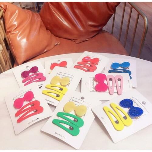 3Pcs/Set Fashion New Cute Girl Headdress Bow Word folder Solid Resin Hair clip Drop-shaped bb clip Children Hair Accessories