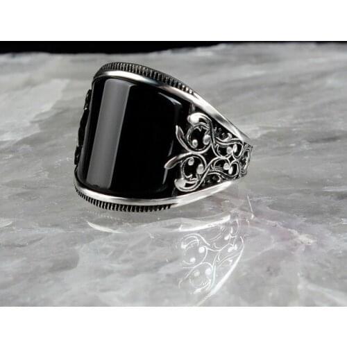 Men Silver Plated Punk Relief Totem Ring Black Zircon Crystal Ring Engagement Wedding Jewelry Boyfriend Birthday Fathes Day Gift