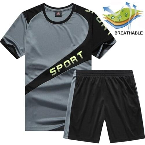 2019 Mens Running Set Tracksuit Set Jogging Basketball Soccer Badminton Breathable Quick Dry Grey Shirt Sports Clothing