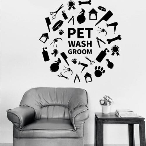 Pet Wash Grooming Wall Decal Shower Pets Beauty Salon Interior Decor Door Window Vinyl Stickers Art Wallpaper Waterproof E657