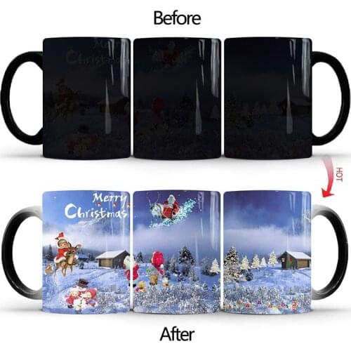 2019 New Merry Christmas Magic Coffee Mug Temperature Color Changing Mugs Heat Sensitive Cup Tea Milk Mug Novelty Gifts for Kids
