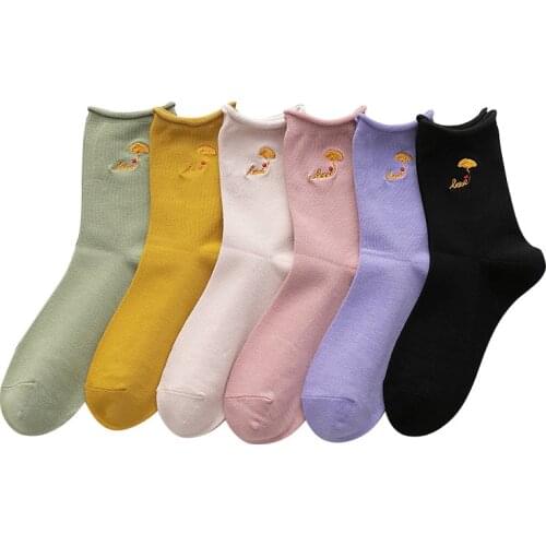 2021 new cartoon ladies breathable cotton socks cute embroidery cute animal pattern girl socks pure cotton combed womens socks