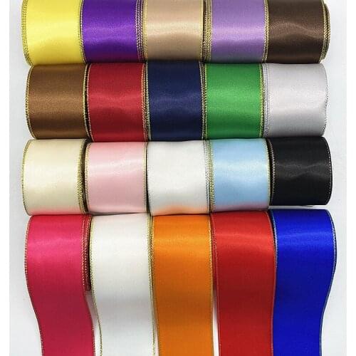 New 38mm Golden Edge Double Face Ribbon for Gift Packing Wedding Christmas DIY Bow Ribbons Crafts