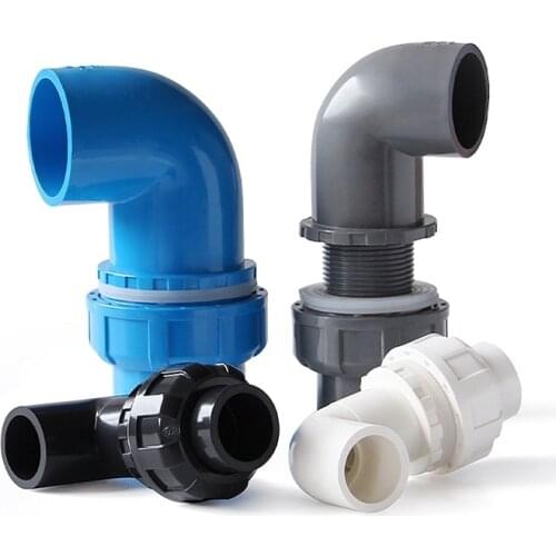 1Pc 20/25/32/40/50mm New Pattern PVC Upper And Lower Water Elbow Aquarium Fish Tank Garden Irrigation Inlet Outlet Accessories