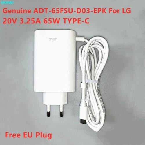 Genuine EU Plug ADT-65FSU-D03-EPK 20V 3.25A Type C AC Adapter For LG ADT-65DSU-D03-2 14Z90P 16Z90P Laptop Power Supply Charger