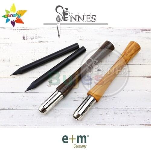 Original Germany e+m GS24 Motus Wooden pencil extension with two pencils Black oak penholder Office Writing Stationery supplies