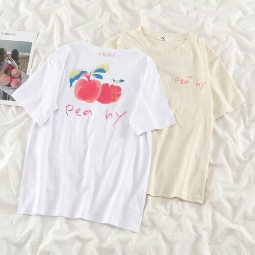OUMENGKA Women T-shirt Summer Short Sleeve Cotton Plus Size Cute Fruit Print Funny Casual O Neck Female Tshirt Tees Tops