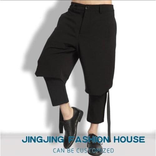 S-7XL!!2021 New casual pants slim mens youth nine cent pants fake two pieces of versatile British Harlem pants