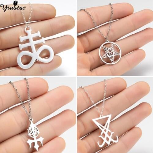 Satanic Symbol Jewelry Sigil Church of Satan Necklace Pentagram Satan Fork Colar Talisman Lucifer Patch Leviathan Cross Chokers