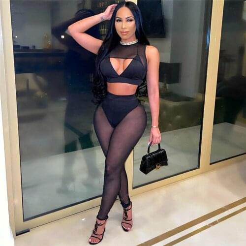 Sexy Mesh Leggings and Crop Top 2 Piece Sets Womens Outfits Club Wear Party Festival Birthday Outfits for Women Matching Sets