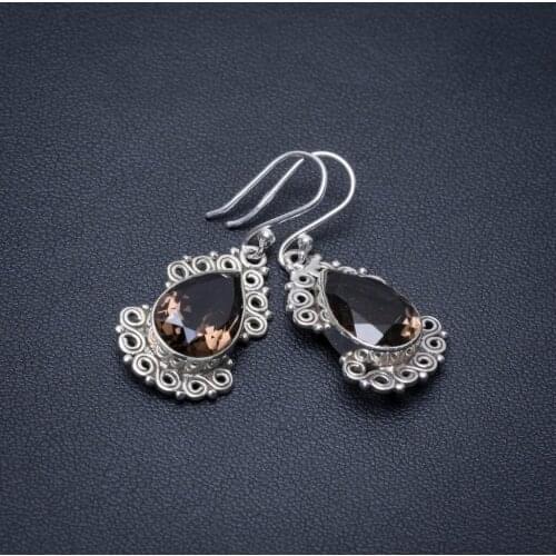 Natural Smoky Quartz Punk Style 925 Sterling Silver Earrings 1 1/4" S1287