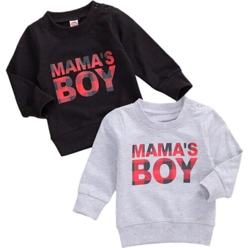 Toddler Baby Boys Long Sleeve Sweatshirts Autumn Spring Round Neck Letter Printed Casual Pullover Shirt Tops