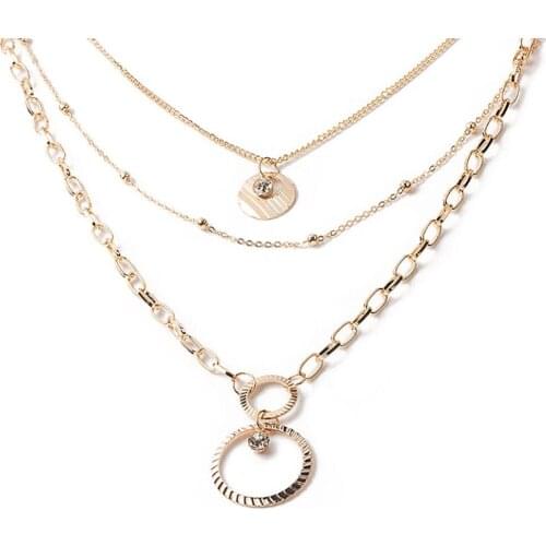 Bohemian Multi layer Necklaces For Women New Sliver Color Crystal Choker Long Necklace Statement Jewelry Drop shipping