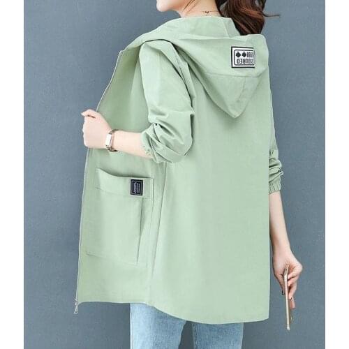 Windbreaker Women Jacket Mid-length 2021 New Spring Autumn Coat Oversized Womens Zipper Hooded Outwear Casual Loose Female