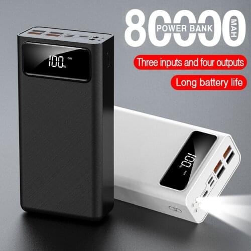 Power Bank 80000mAh Portable Charging PowerBank USB Flashlight Digital Display PowerBank External Battery Charger For Phone