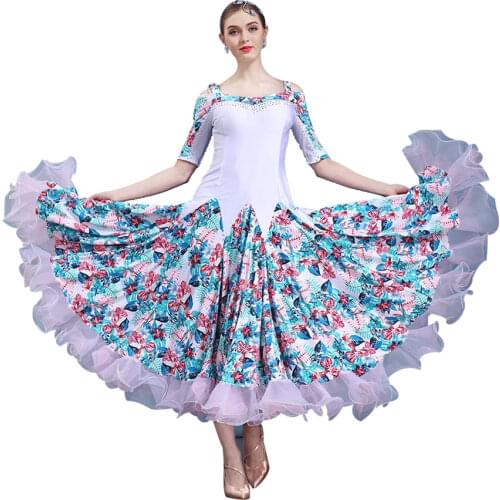 High Quality Ballroom Dance Dresses half Sleeve waltz dancing dress sexy women modern costumes hot sale