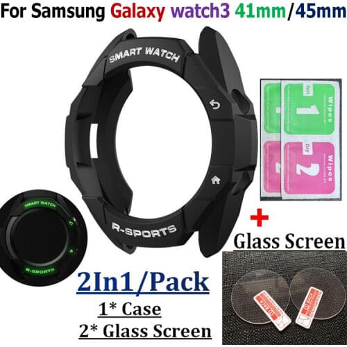 Tempered Glass Protector Screen For Samsung Galaxy watch3 41mm/45mm Frame TPU Cover Protective Case For Galaxy watch 3 Bracelet
