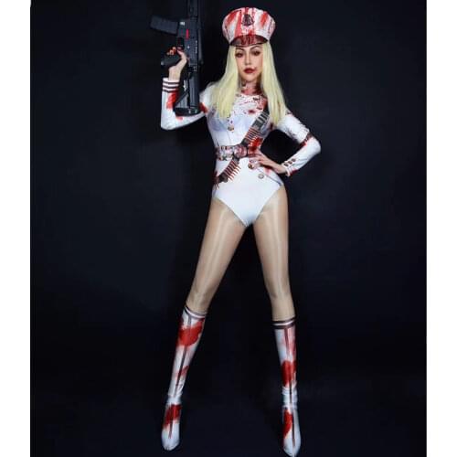 Fashion Role-Playing Police Costumes For Women Long Sleeve Tight Stretch Bodysuits Halloween Costume Cop Outfit