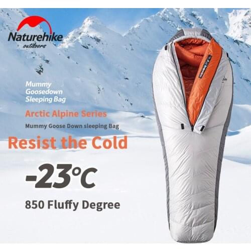 Naturehike Winter Sleeping Bag Goose Down 1300g Filling Outdoor -23℃ Mummy Thermal Sleeping Bag Thickened Center Zip Camping