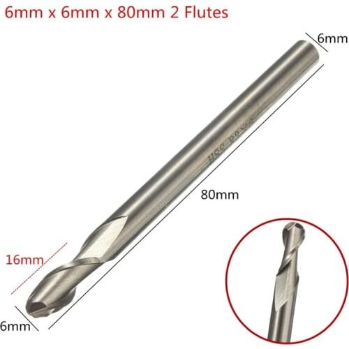 1PCS HSS & Aluminium 6mm x 6mm 2 Flute Ball Nose End Milling Lathe Cutter CNC Bit Tool 80mm Long Top Quality Drill Bits