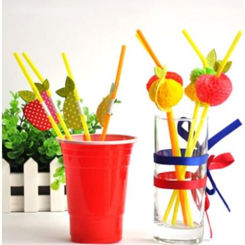 12pcs Disposable 3D-Fruit Flexible Honeycomb Plastic Straws Party Birthday Summer Holiday Decoration Supplies Eco-Friendly