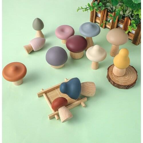 12pcs Mushroom Building Blocks Silicone Teether Beech Mushrooms Stacked Intellectual Gifts For Infant BPA Free Montessory Toy